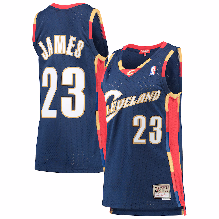 Women's Cleveland Cavaliers LeBron James Mitchell & Ness Navy  Hardwood Classics Swingman Jersey