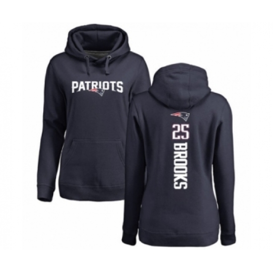 Football Women's New England Patriots #25 Terrence Brooks Navy Blue Backer Pullover Hoodie