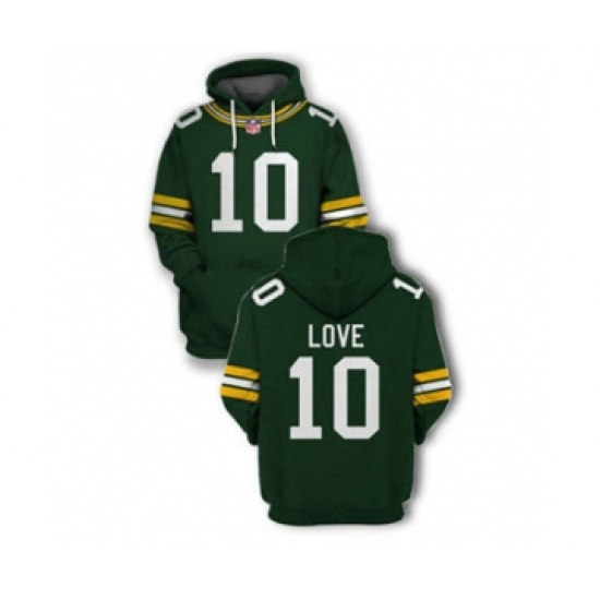 Men's Green Bay Packers #10 Jordan Love 2021 Green Pullover Football Hoodie