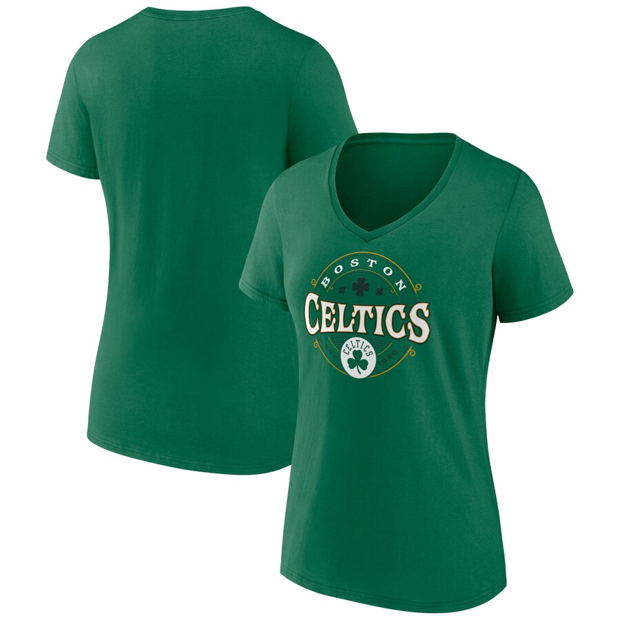 Women's Boston Celtics Kelly Green Lucky Team Logo V-Neck T-Shirt
