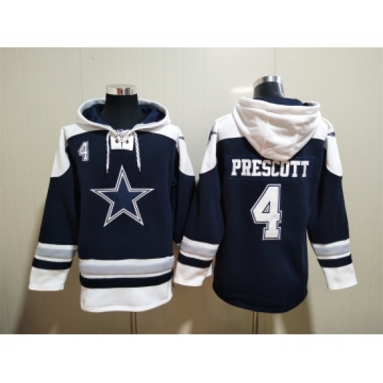 Men's Dallas Cowboys #4 Dak Prescott Navy Blue Ageless Must Have Lace Up Pullover Hoodie