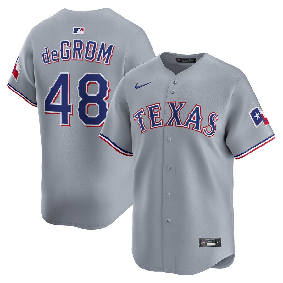 Men's Texas Rangers Jacob deGrom Nike Gray Road Limited Player Jersey