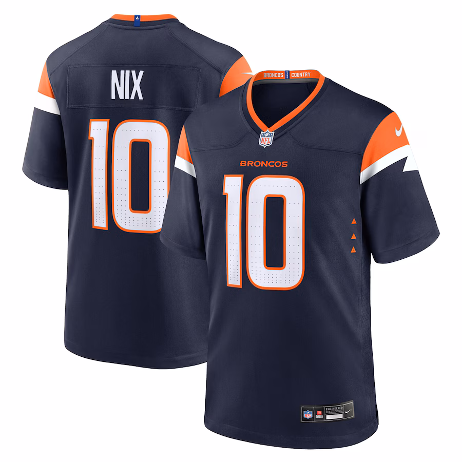 Youth Denver Broncos Bo Nix Nike Navy Game Jersey