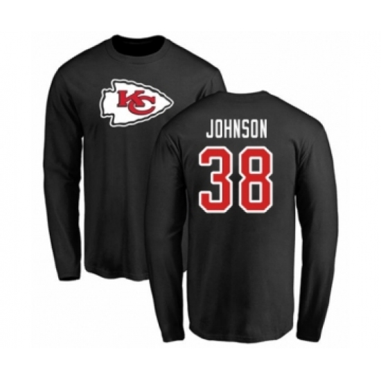 Football Kansas City Chiefs #38 Dontae Johnson Black Name & Number Logo Long Sleeve T-Shirt