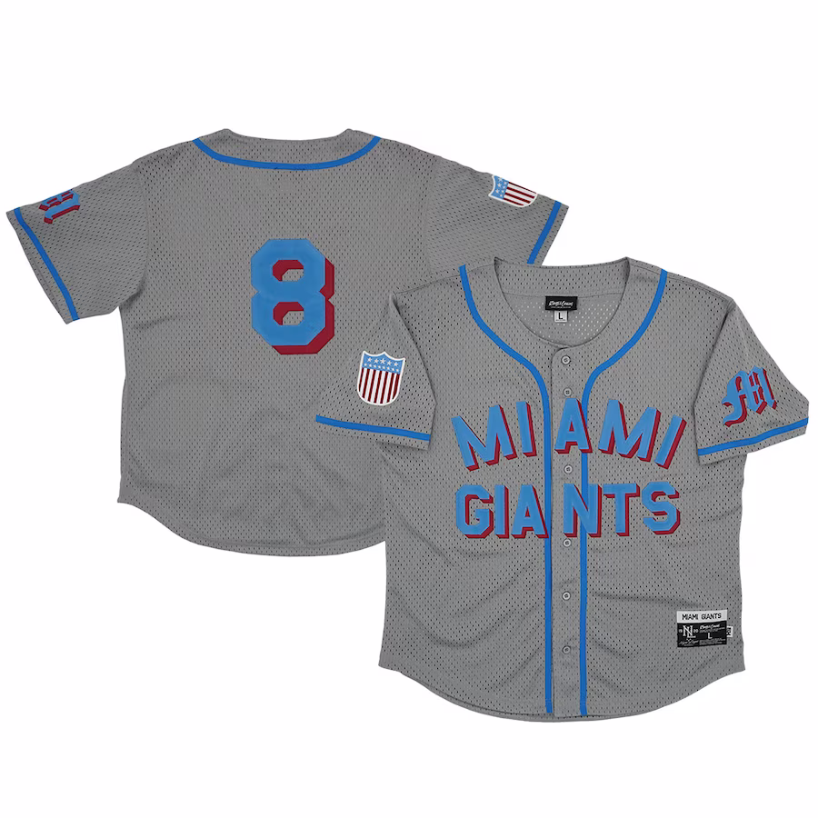 Men's Miami Giants #8 Rings & Crwns Gray Mesh Button-Down Replica Jersey