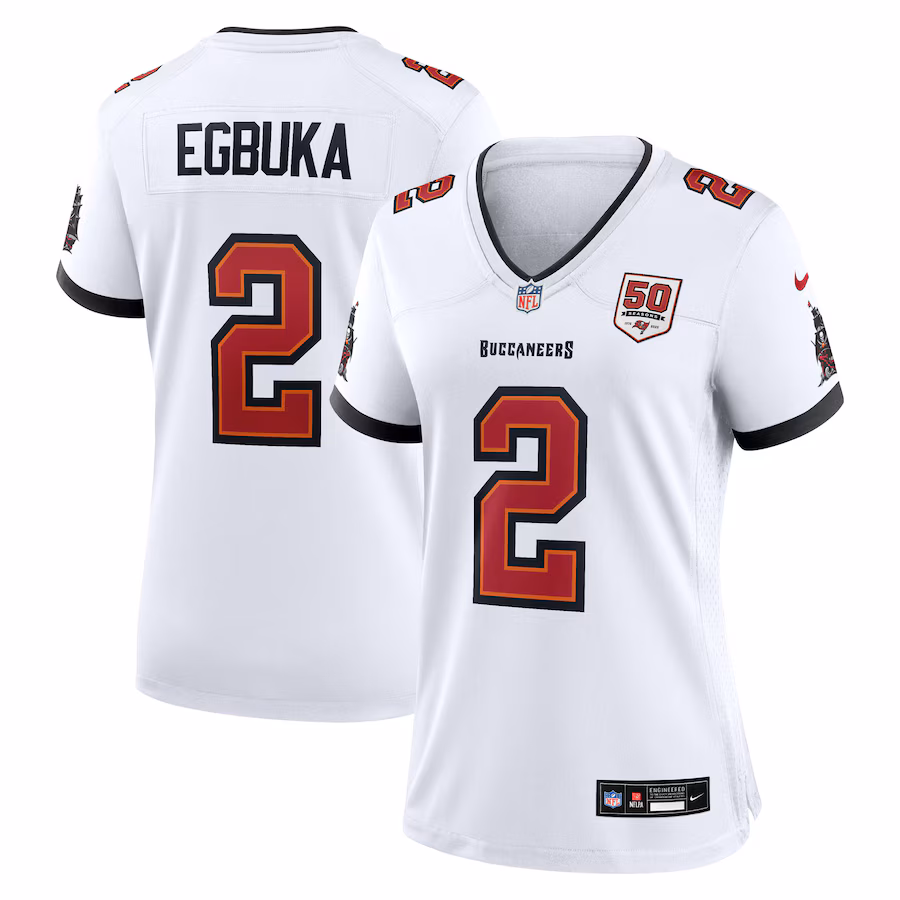 Women's Tampa Bay Buccaneers Emeka Egbuka Nike White 50th Season Game Jersey