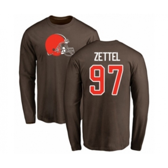Football Cleveland Browns #97 Anthony Zettel Brown Name & Number Logo Long Sleeve T-Shirt