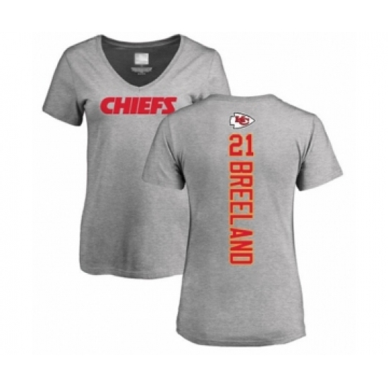 Football Women's Kansas City Chiefs #21 Bashaud Breeland Ash Backer V-Neck T-Shirt