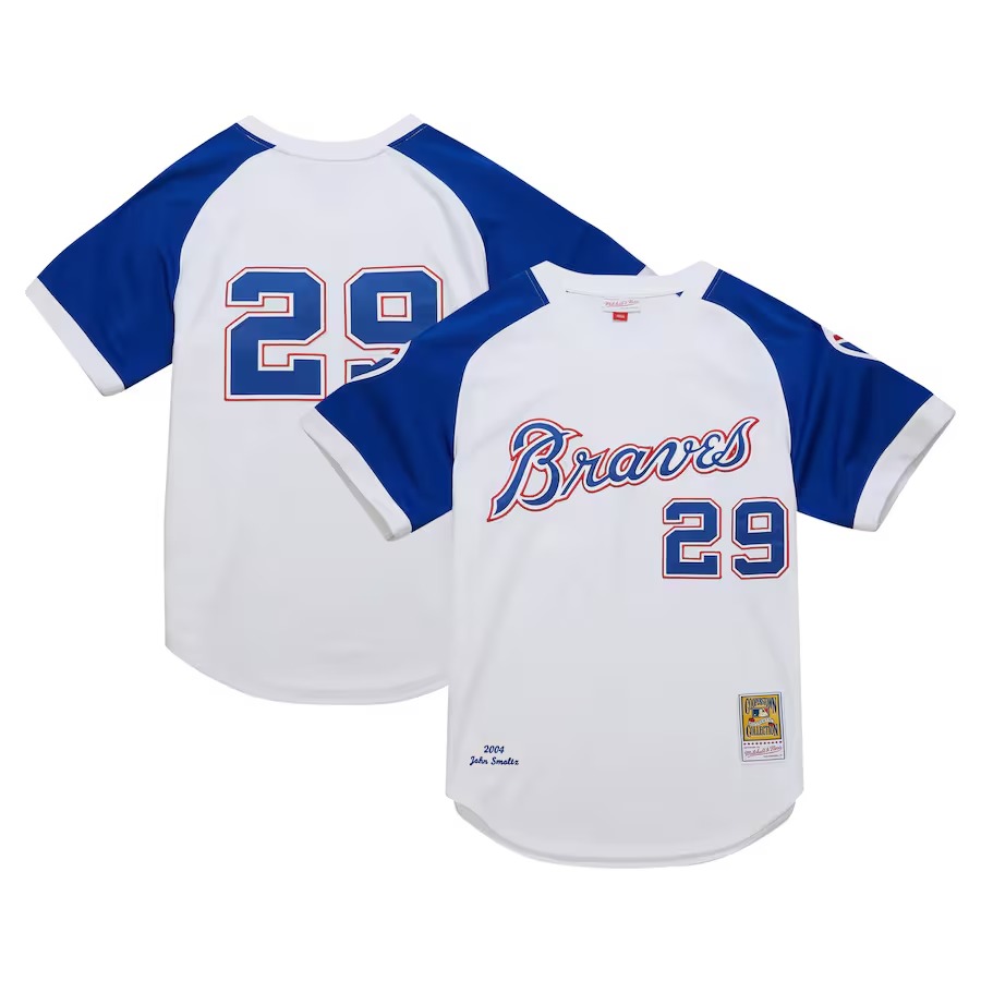 Men's Atlanta Braves John Smoltz Mitchell & Ness White 2004 Cooperstown Collection Authentic Throwback Jersey