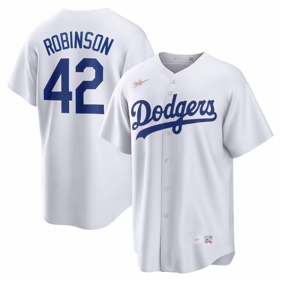 Men's Brooklyn Dodgers Jackie Robinson Nike White Home Cooperstown Collection Player Jersey