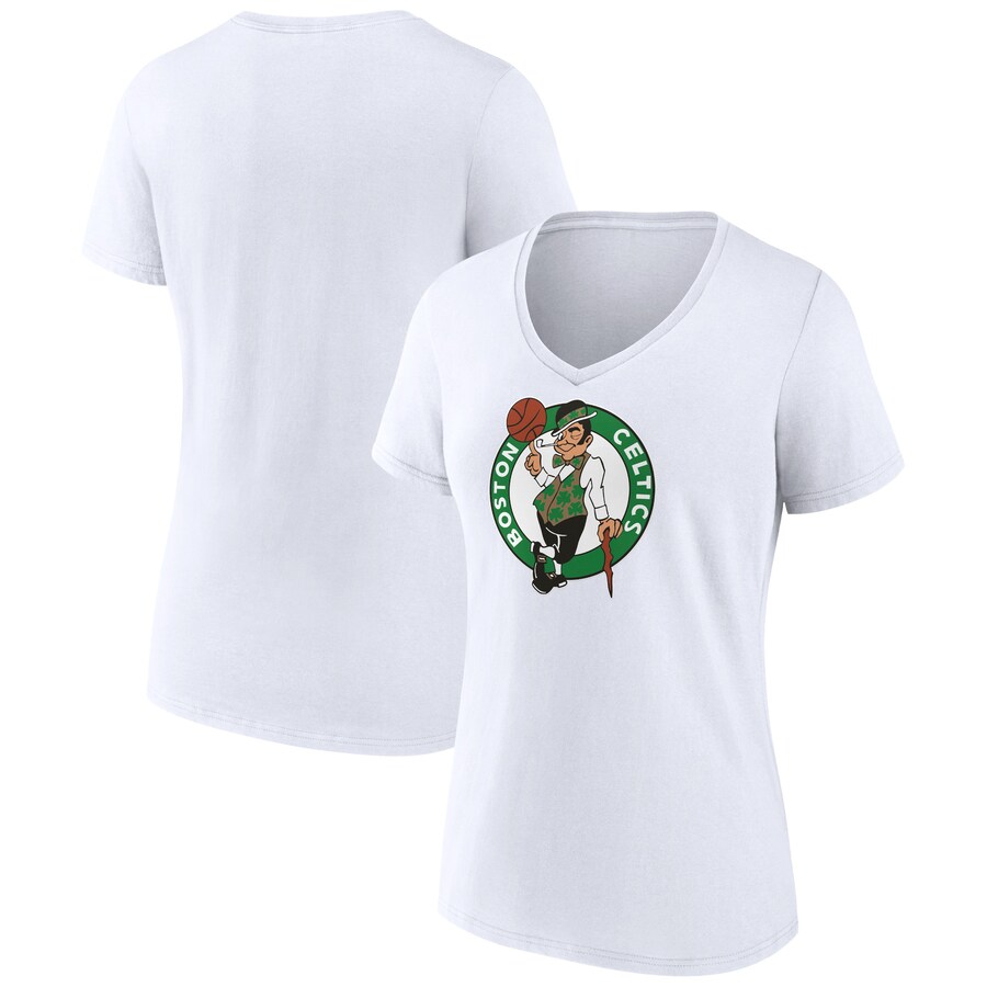 Women's Boston Celtics White Logo V-Neck T-Shirt