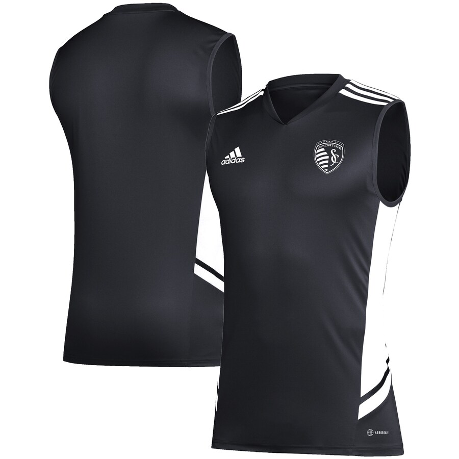 Men's Sporting Kansas City adidas Black/White Sleeveless Training Jersey