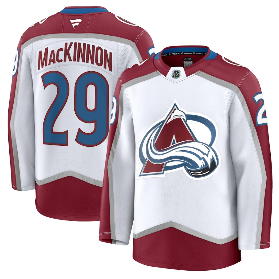 Men's Colorado Avalanche Nathan MacKinnon Fanatics White Away Premium Jersey