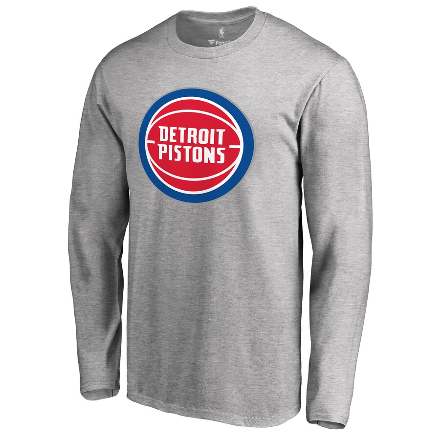 Men's Detroit Pistons Heather Gray Primary Logo Long Sleeve T-Shirt