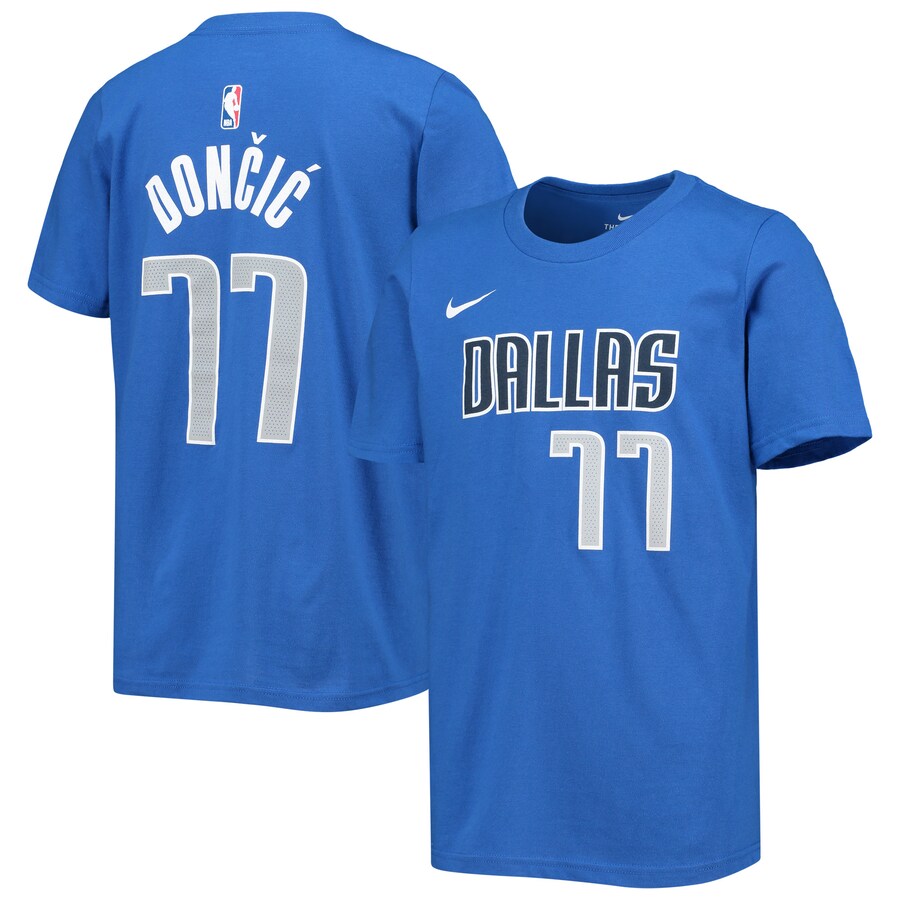 Youth Dallas Mavericks Luka Doncic Nike Royal Logo Name & Number T-Shirt
