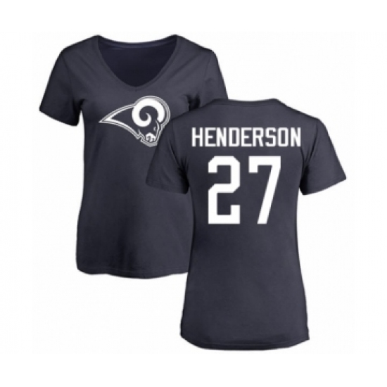 Football Women's Los Angeles Rams #27 Darrell Henderson Navy Blue Name & Number Logo Slim Fit T-Shirt