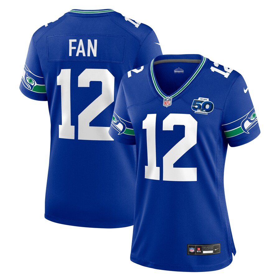 Women's Seattle Seahawks 12 Fan Nike Royal Alternate 2 50th Season Game Jersey