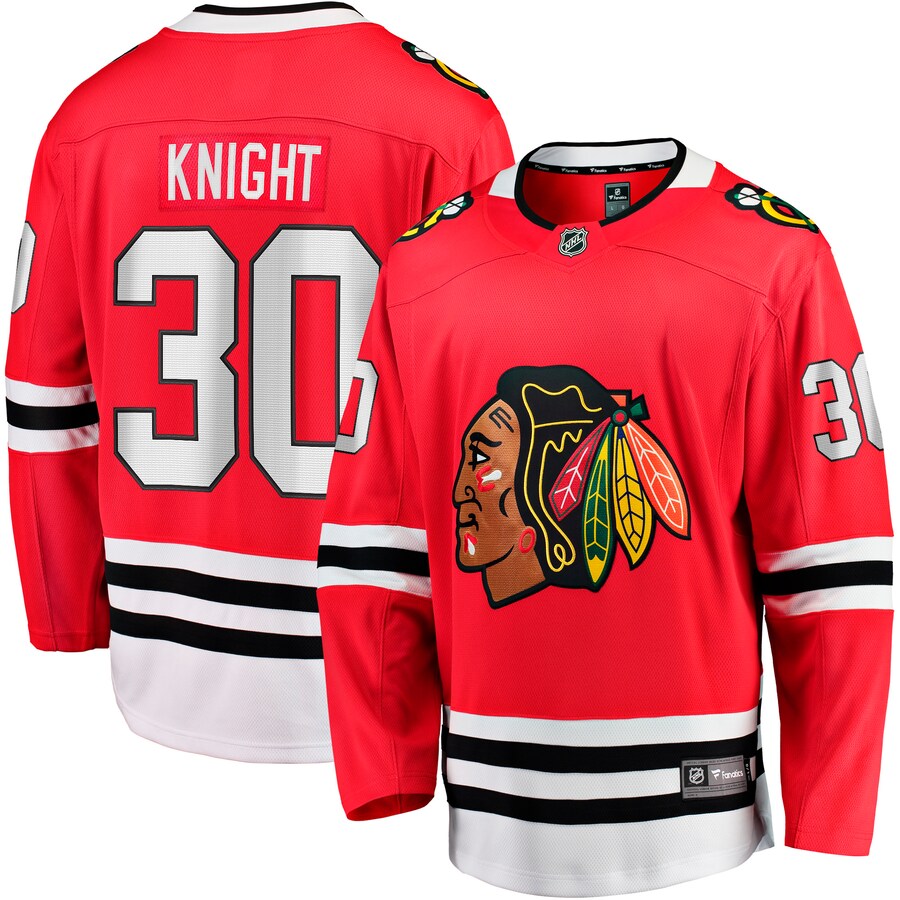 Men's Chicago Blackhawks Spencer Knight Fanatics Red Home Breakaway Jersey