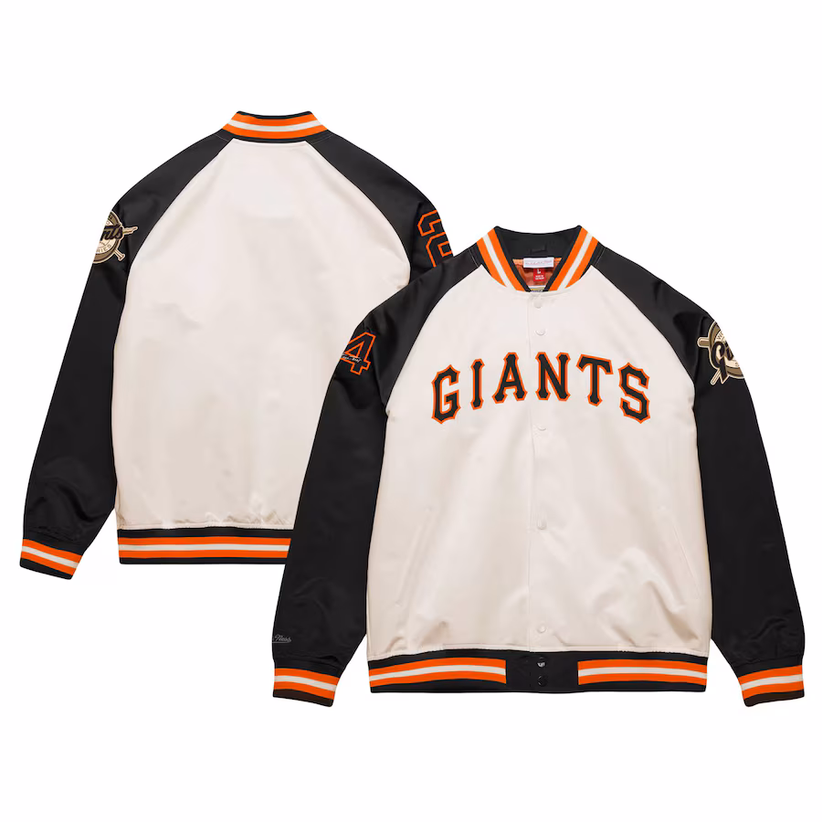 Men's San Francisco Giants Willie Mays Mitchell & Ness Cream/Black Cooperstown Collection Legends Lightweight Satin Raglan Full-Snap Jacket