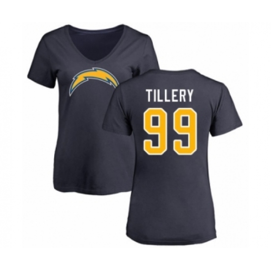 Football Women's Los Angeles Chargers #99 Jerry Tillery Navy Blue Name & Number Logo T-Shirt