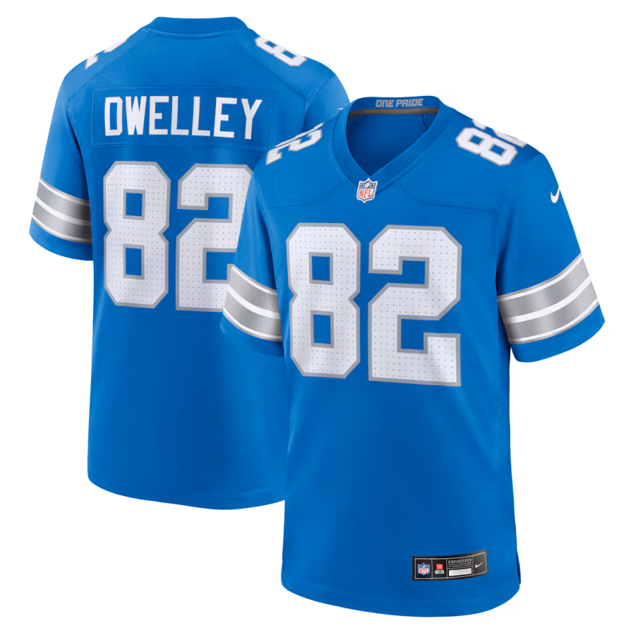 Men's Detroit Lions Ross Dwelley Nike Blue Team Game Jersey