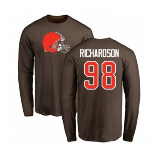 Football Cleveland Browns #98 Sheldon Richardson Brown Name & Number Logo Long Sleeve T-Shirt