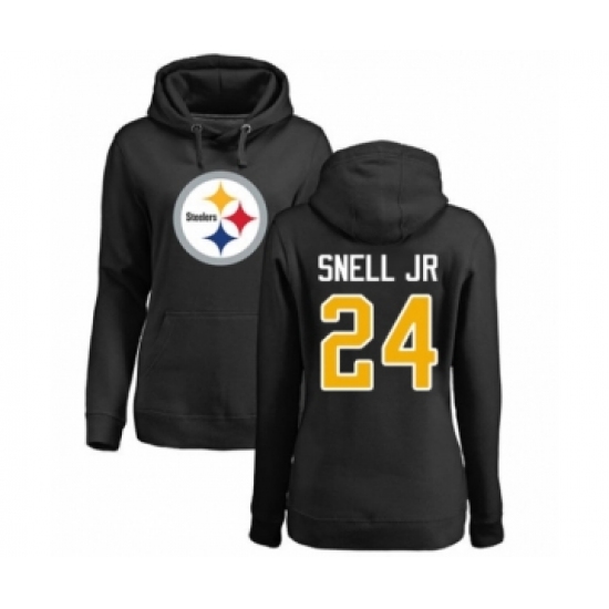 Women's Pittsburgh Steelers #24 Benny Snell Jr. Black Name & Number Logo Pullover Hoodie