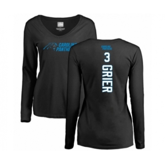 Football Women's Carolina Panthers #3 Will Grier Black Backer Slim Fit Long Sleeve T-Shirt