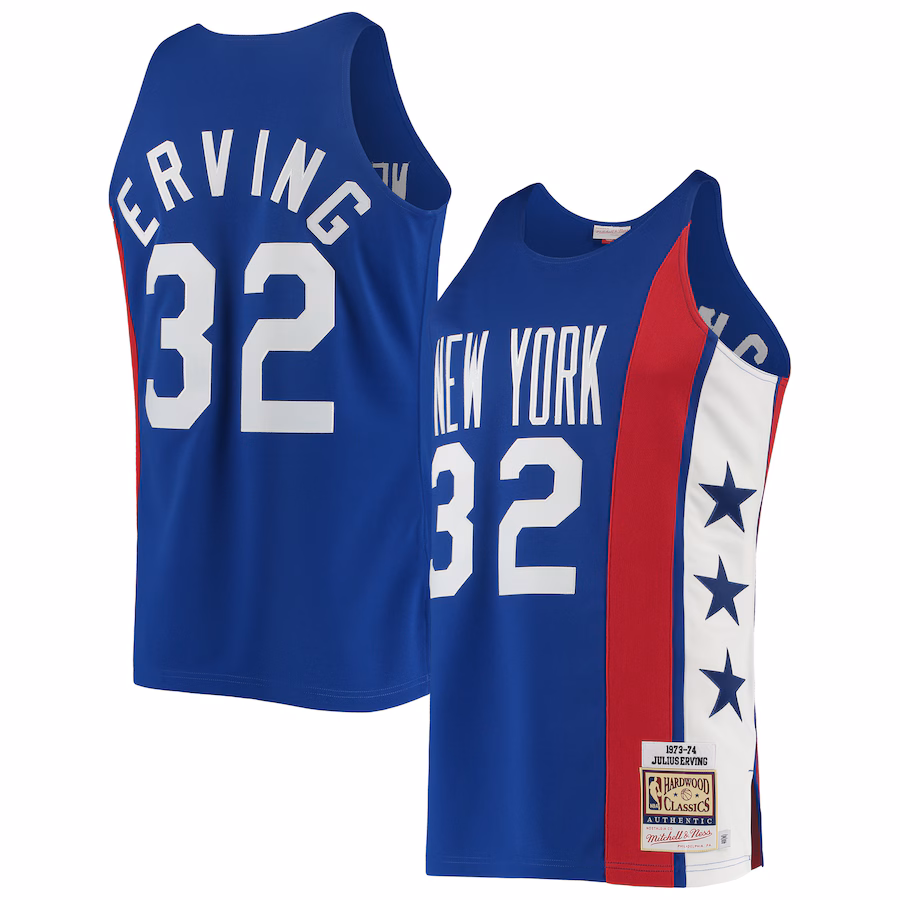 Men's New York Nets Julius Erving Mitchell & Ness Blue 1973/74 Hardwood Classics Authentic Jersey
