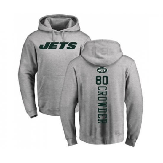 Football New York Jets #80 Jamison Crowder Ash Backer Pullover Hoodie