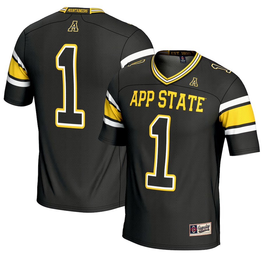 Men's GameDay Greats #1 Black Appalachian State Mountaineers Endzone Football Jersey