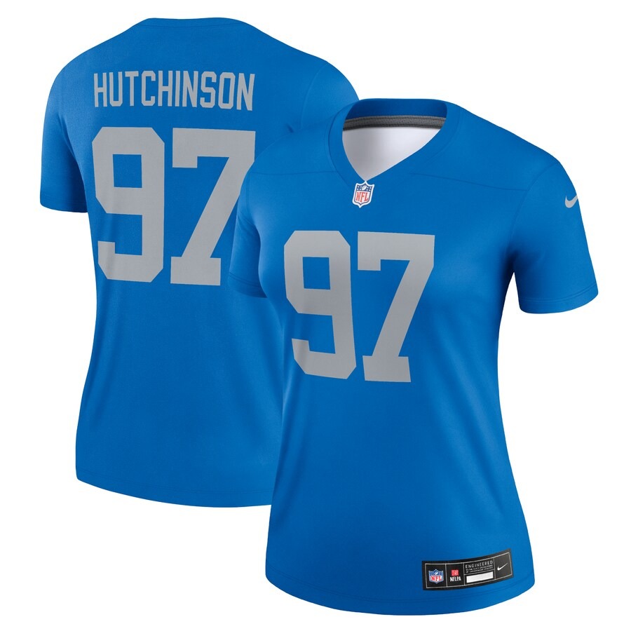 Women's Detroit Lions Aidan Hutchinson Nike Blue Alternate Legend Player Performance Top