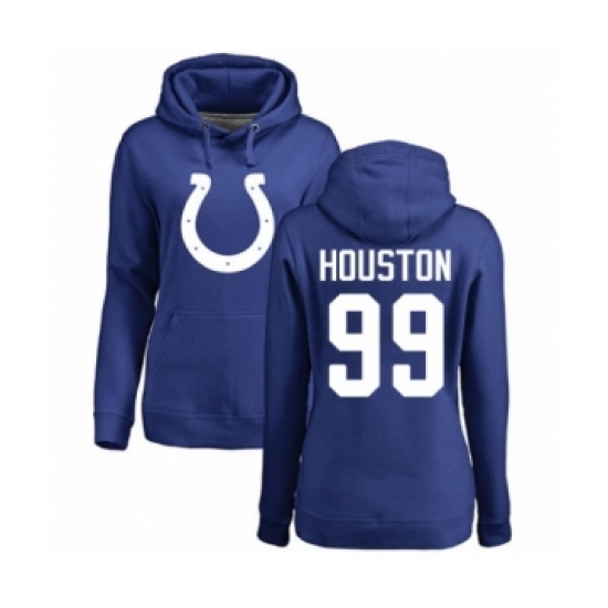 Football Women's Indianapolis Colts #99 Justin Houston Royal Blue Name & Number Logo Pullover Hoodie