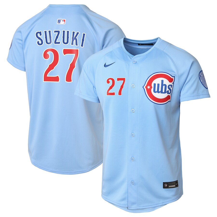 Youth Chicago Cubs Seiya Suzuki Nike Light Blue 2nd Alternate Limited Player Jersey