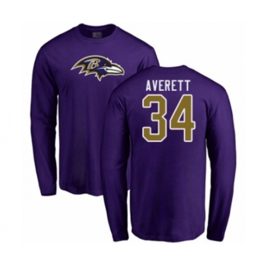 Football Baltimore Ravens #34 Anthony Averett Purple Name & Number Logo Long Sleeve T-Shirt
