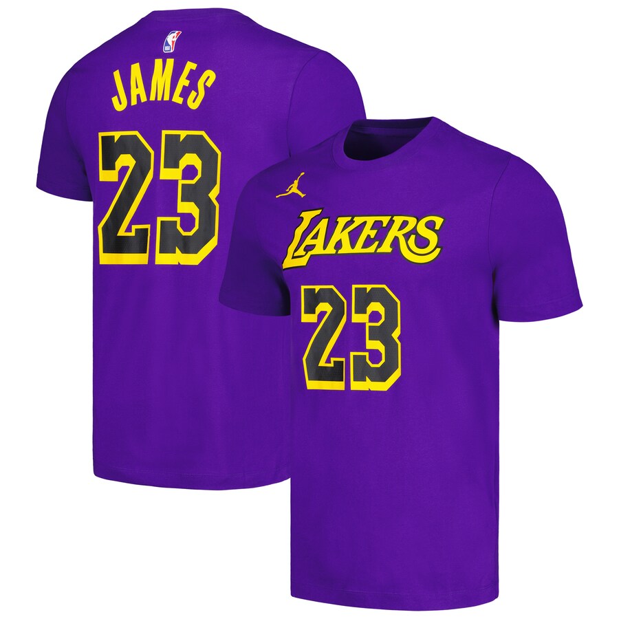 Men's Los Angeles Lakers LeBron James Jordan Brand Purple 2022/23 Statement Edition Name & Number T-Shirt