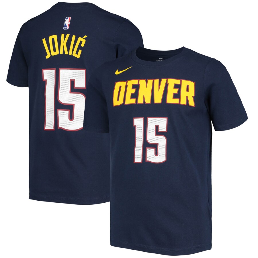 Youth Denver Nuggets Nikola Jokic Nike Navy Logo Name & Number Performance T-Shirt