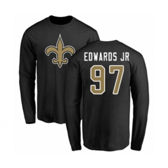 Football New Orleans Saints #97 Mario Edwards Jr Black Name & Number Logo Long Sleeve T-Shirt