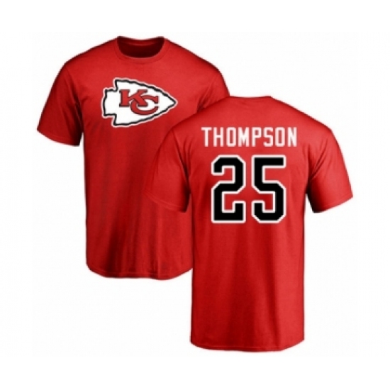 Football Kansas City Chiefs #25 Darwin Thompson Red Name & Number Logo T-Shirt