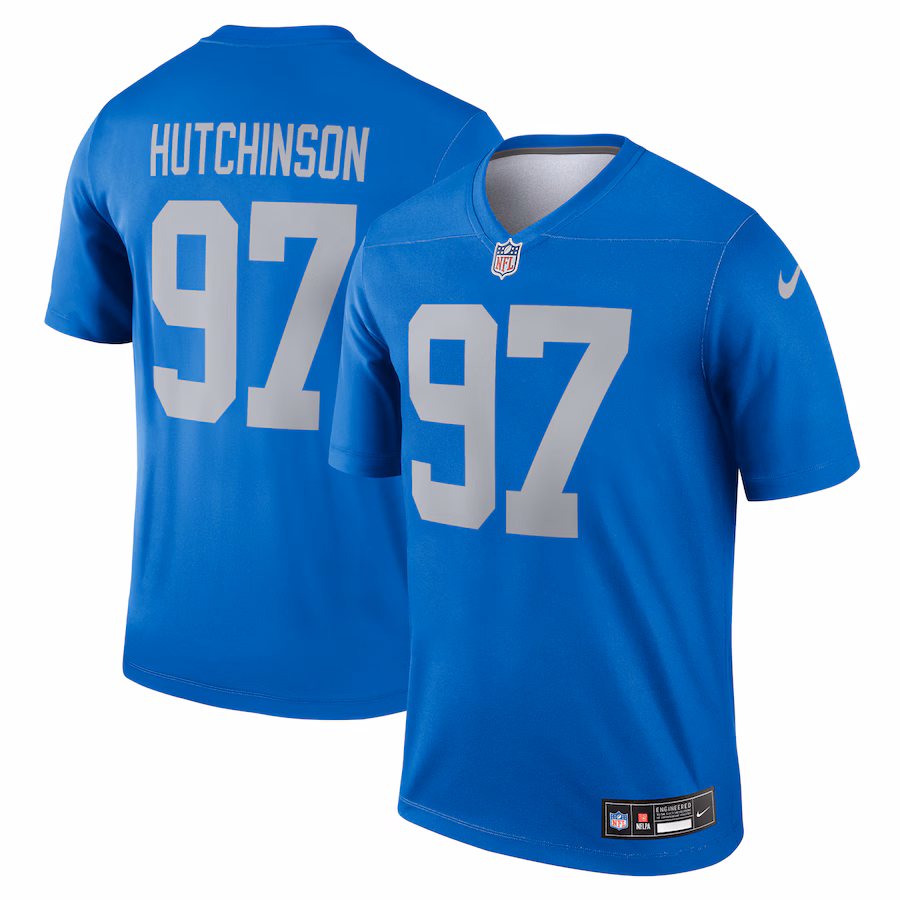 Men's Detroit Lions Aidan Hutchinson Nike Blue Alternate Legend Player Performance Top
