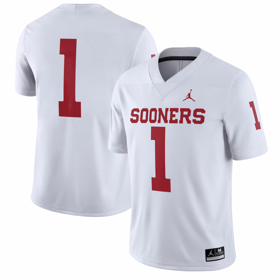 Men's Jordan Brand White Oklahoma Sooners #1 Away Game Jersey