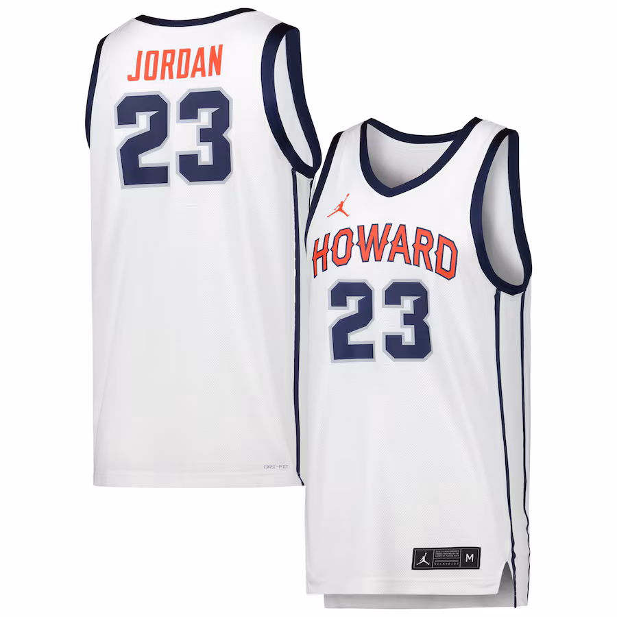 Men's Jordan Brand Michael Jordan White Howard Bison Replica Basketball Jersey