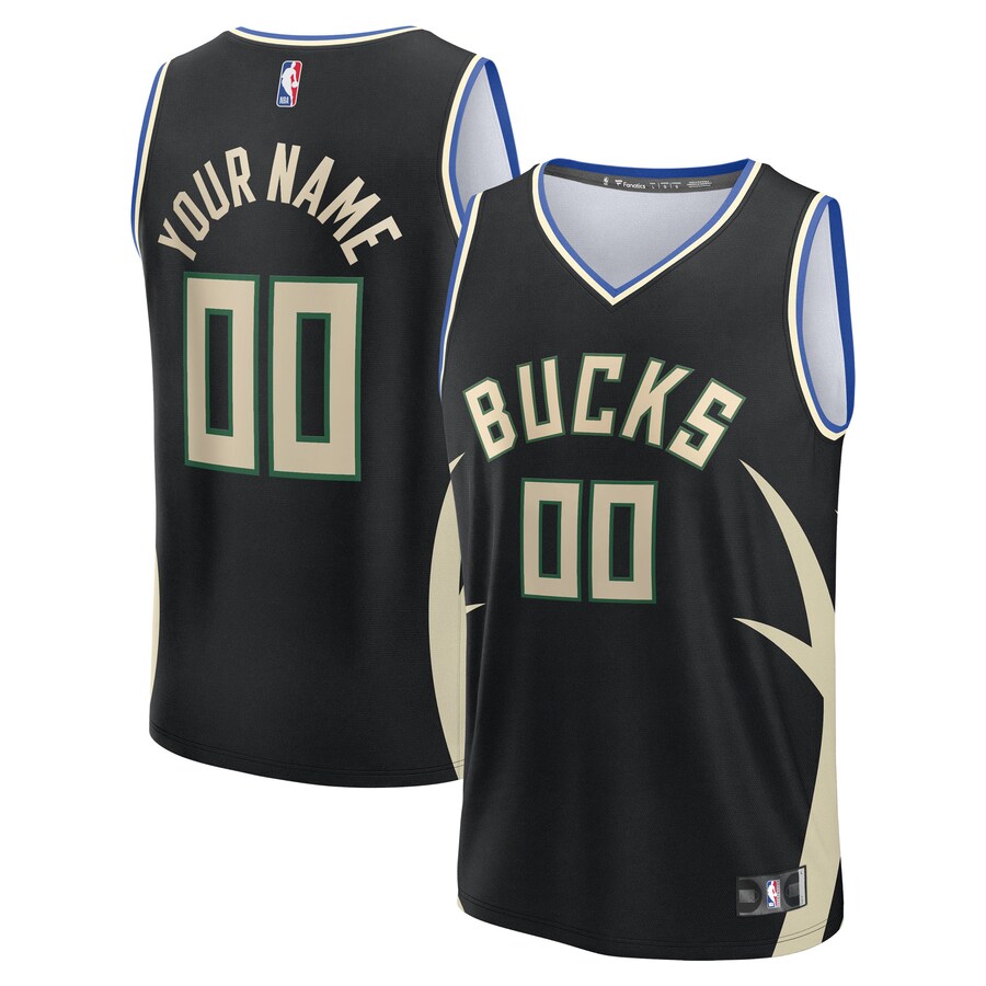 Youth Milwaukee Bucks Fanatics Black Fast Break Custom Replica Jersey - Statement Edition