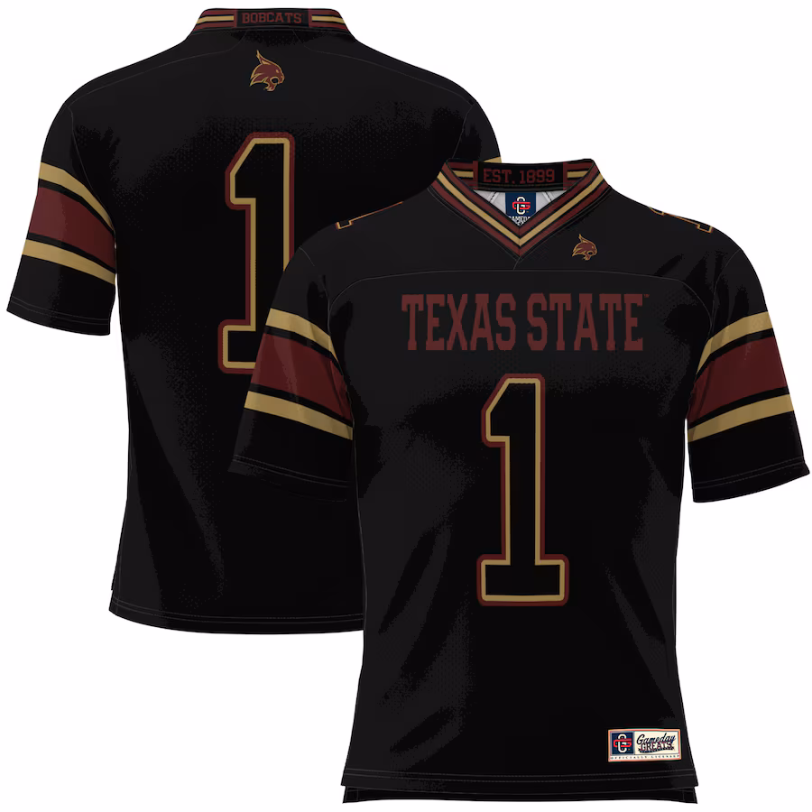 Men's GameDay Greats #1 Black Texas State Bobcats Football Jersey