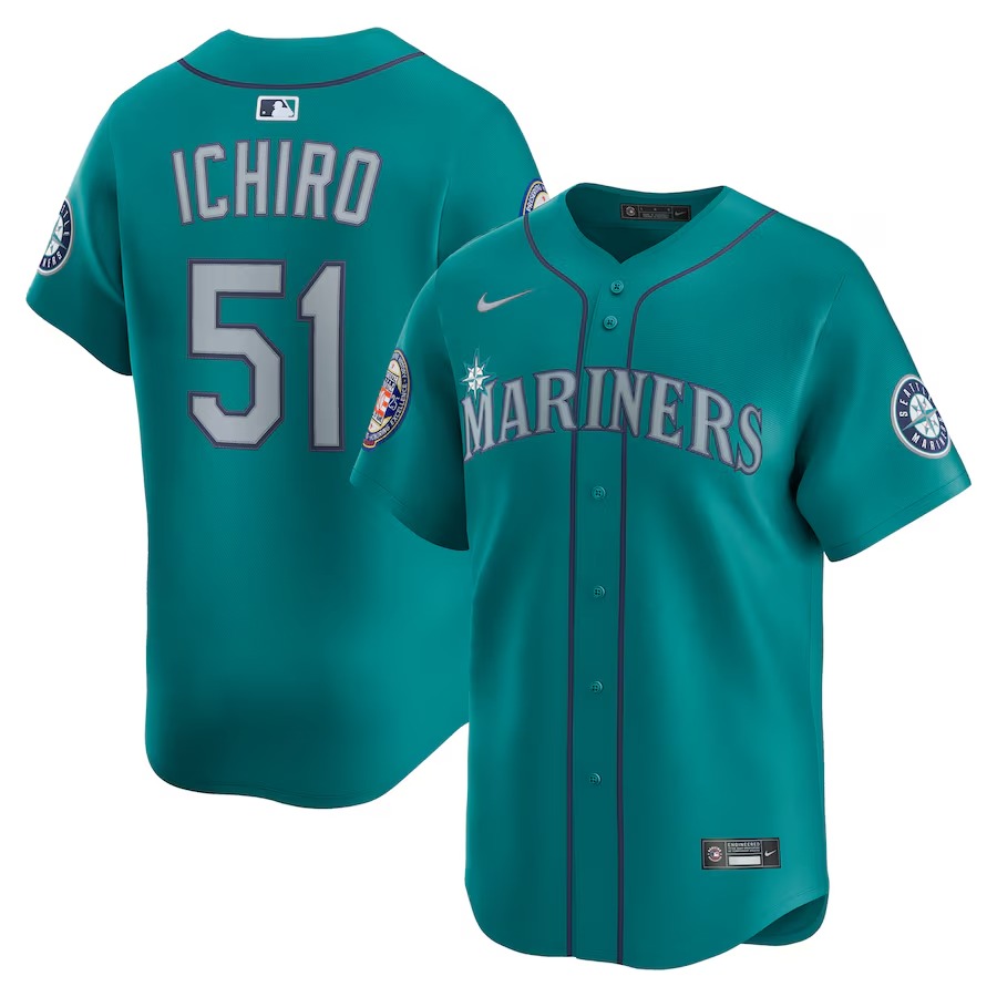 Men's Seattle Mariners Ichiro Suzuki Nike Aqua 2025 National Baseball Hall of Fame Nike Alternate Limited Player Jersey