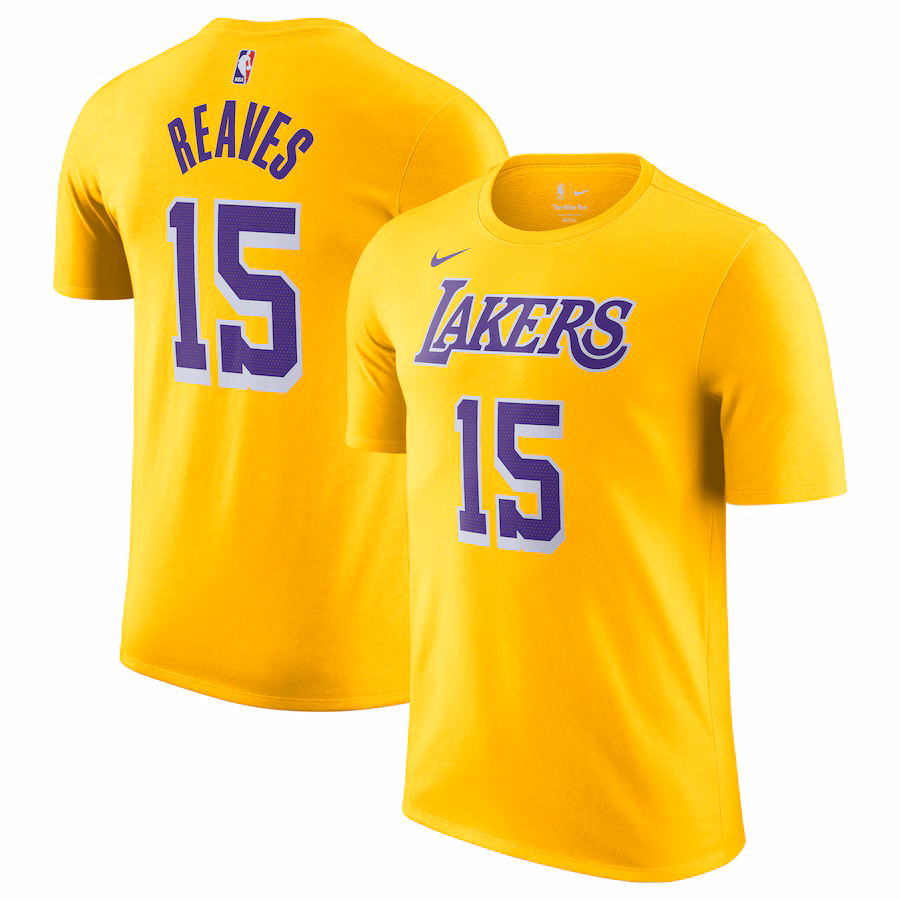 Men's Los Angeles Lakers Austin Reaves Nike Gold Icon Edition Name & Number T-Shirt