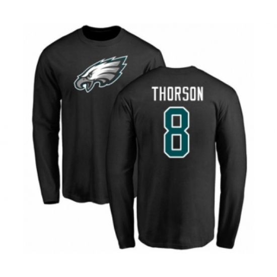 Philadelphia Eagles #8 Clayton Thorson Black Name & Number Logo Long Sleeve T-Shirt