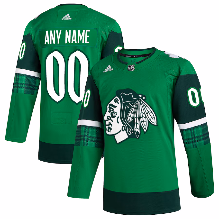 Men's Chicago Blackhawks adidas Kelly Green St. Patrick's Day Authentic Custom Jersey