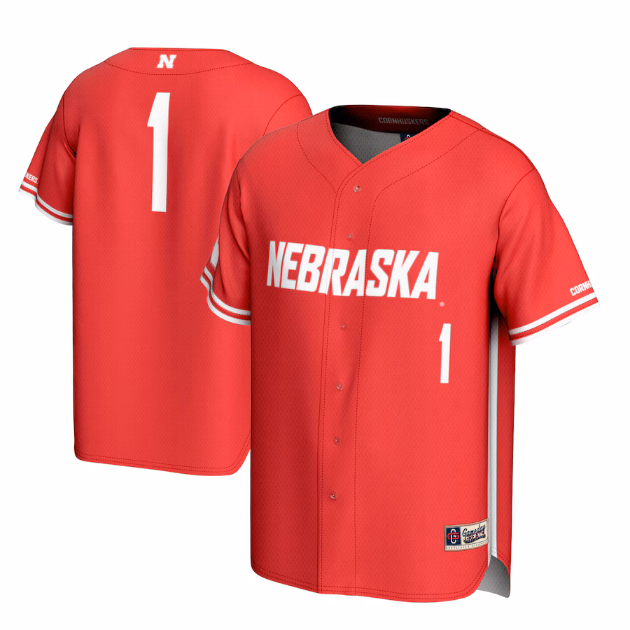 Men's GameDay Greats #1 Scarlet Nebraska Huskers Lightweight Baseball Jersey