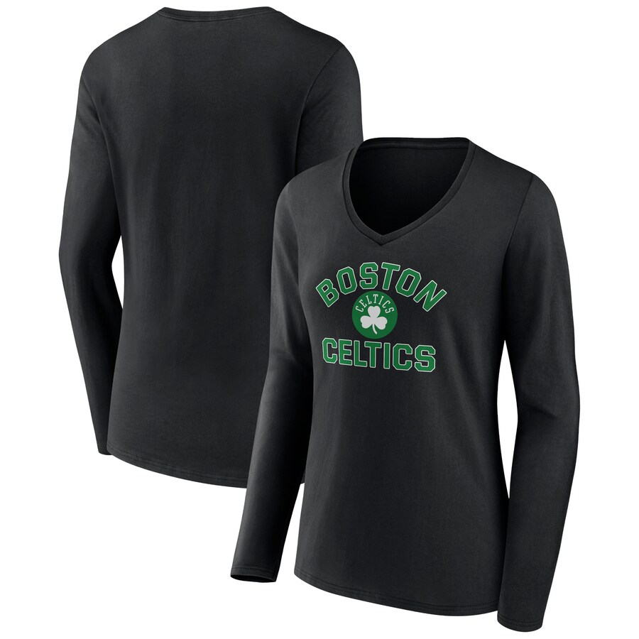 Women's Boston Celtics  Black Overtime V-Neck Long Sleeve T-Shirt
